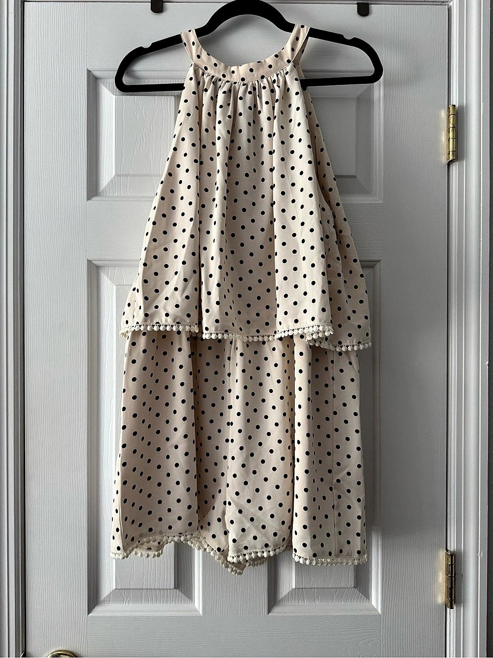 Pink Lily She Said Yes White and Black Polka Dot Romper